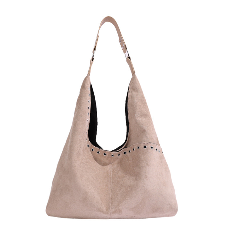 Sacs Cabas Pour Femmes En Daim Uni Avec Rivets Et Quincaillerie En Métal, Style Décontracté 