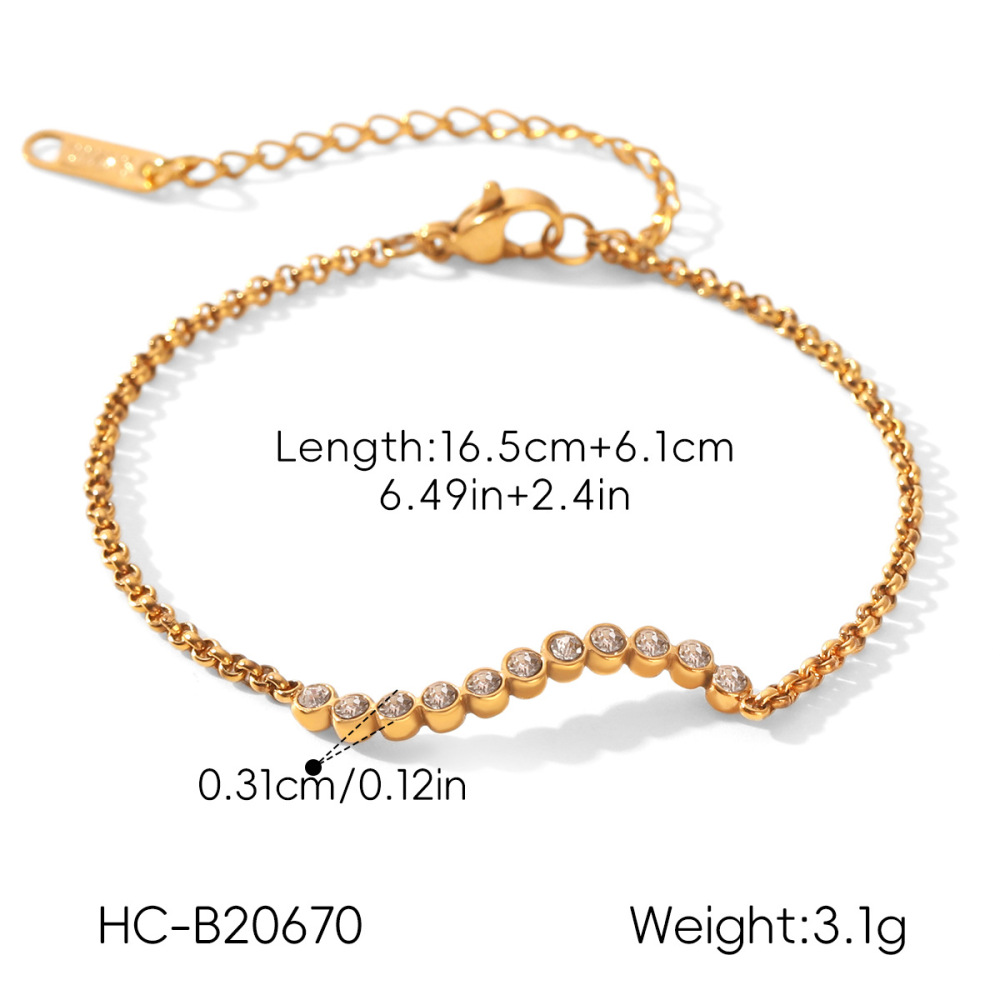 Bracelet Chaîne Femme En Acier Inoxydable Doré, Étanche, Avec Zircon, Collection Luxe Daily Chain Image2