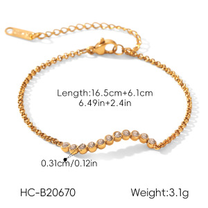 Bracelet Chaîne Femme En Acier Inoxydable Doré, Étanche, Avec Zircon, Collection Luxe Daily Chain h5 Image2