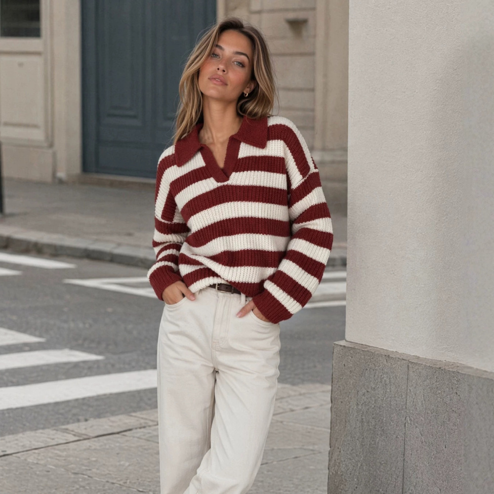 Pull En Maille À Rayures Décontractées Et Coupe Ample, Color-Block Image3