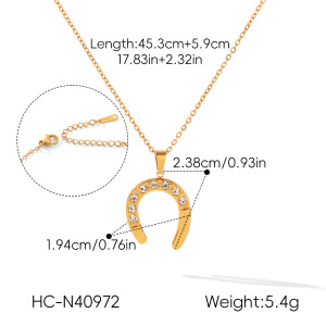 Colliers Pendentifs Pour Femmes En Forme De Fer À Cheval, Étanches, En Acier Inoxydable Doré Et Zircon, Collection Simple Series Daily h5 Image2