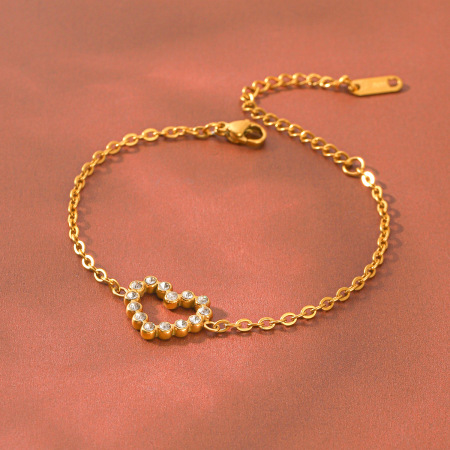 Bracelets À Breloques Pour Femmes En Acier Inoxydable, Étanches, Couleur Or Et Zircon, En Forme De Cœur