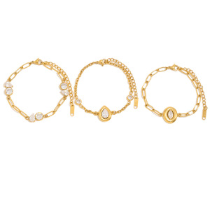 Bracelet Chaîne Élégante En Acier Inoxydable Doré Avec Zircon, Collection Luxueuse Series Elegant Droplet Chain. h5 Image4