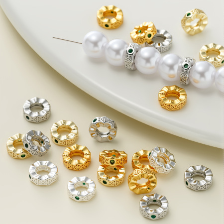 Perles d'espacement rondes couleur cuivre et or, série simple à faire soi-même