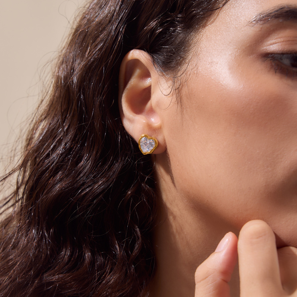 Ensembles De Colliers Pour Femmes En Acier Inoxydable, Imperméables, Couleur Or Et Zircon, Avec Motif Cœur h5Image5