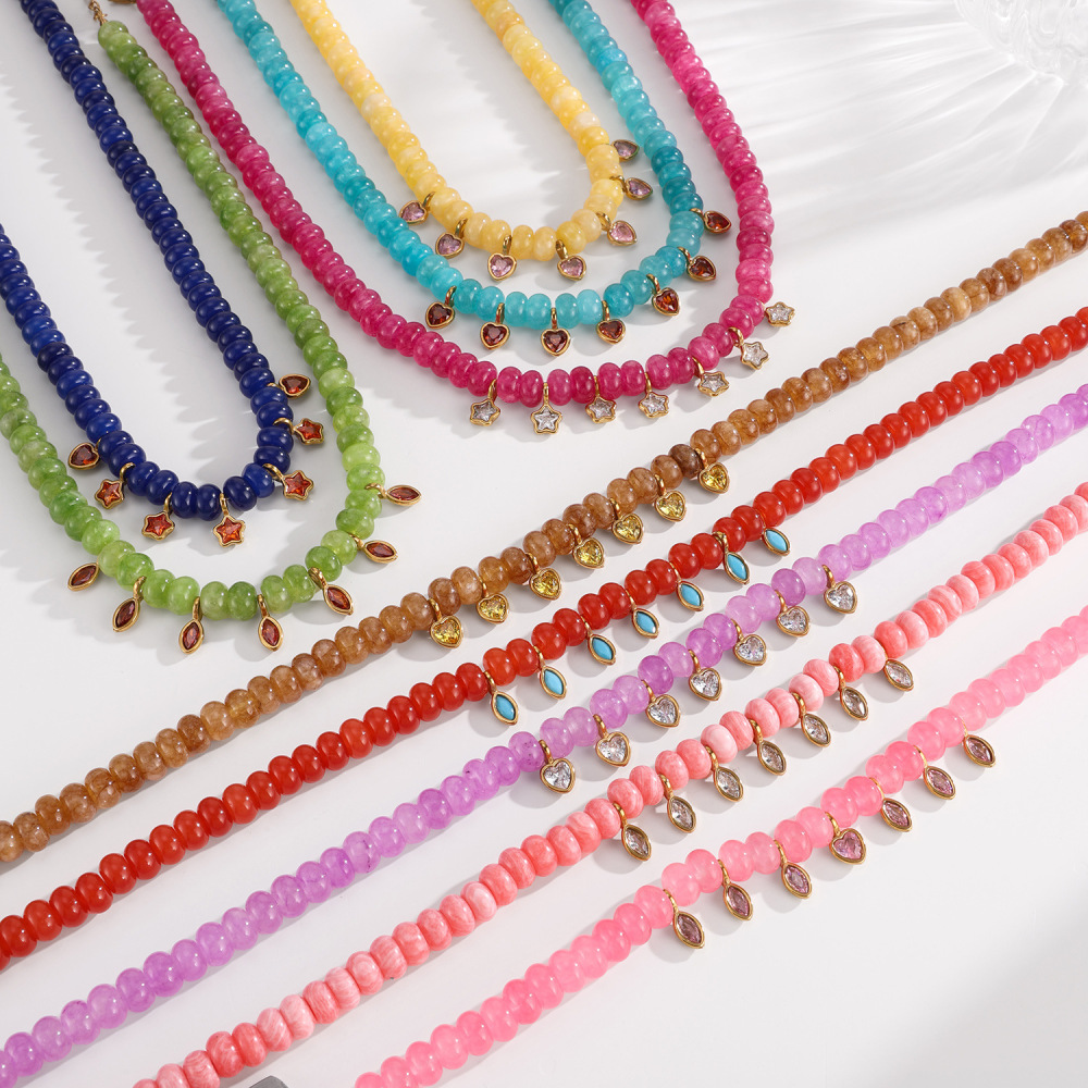 Colliers De Perles Pour Femmes, Collection Simple Series Daily Heart Beads, En Acier Inoxydable, Étanches, Couleur Or, Avec Pierres Naturelles. Image4