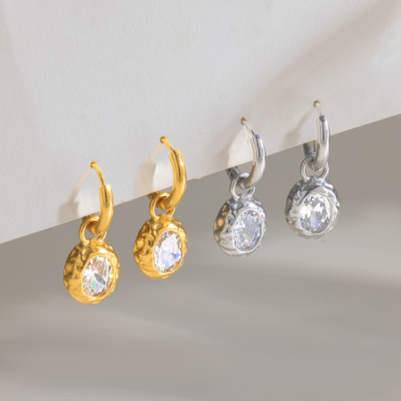 Boucles D'Oreilles Puces Pour Femmes, Collection Simple Series Daily, Forme Elliptique Géométrique, Acier Inoxydable Étanche, Couleur Or, Zircon.