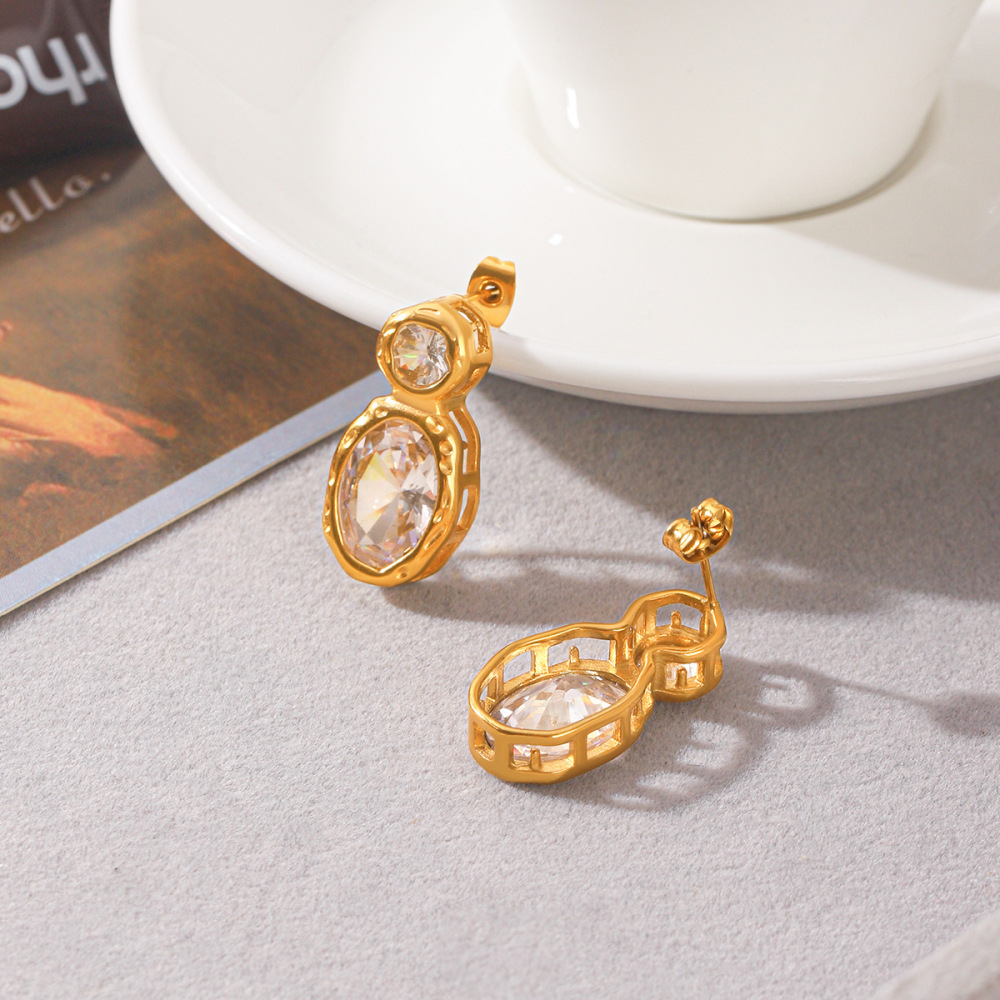 Boucles D'Oreilles Puces Pour Femmes En Acier Inoxydable Étanche, Couleur Or, Avec Zircon. Image5