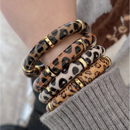 Bracelets pour femmes en acrylique à imprimé léopard rétro de la collection Simple