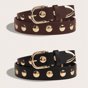 Ceinture En Cuir Pu À Rivets, Couleur Unie, Style Rétro, Série Simple h5 Image4