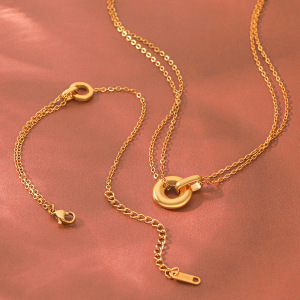 Colliers Pendentifs Pour Femmes, Collection Simple Series Daily Patchwork Circle, En Acier Inoxydable Étanche, Couleur Or h5 Image3