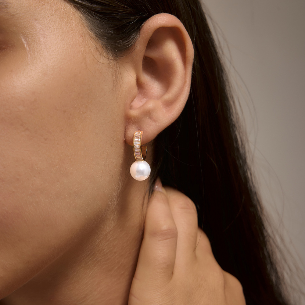 Boucles D'Oreilles Puces Élégantes Pour Femmes, En Acier Inoxydable Imperméable, Avec Zircon Et Perles Artificielles. h5Image4