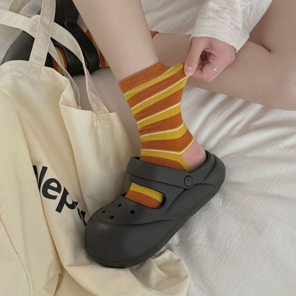 Chaussettes Mi-Mollet À Rayures Basiques Et Contraste De Couleurs h5Image4