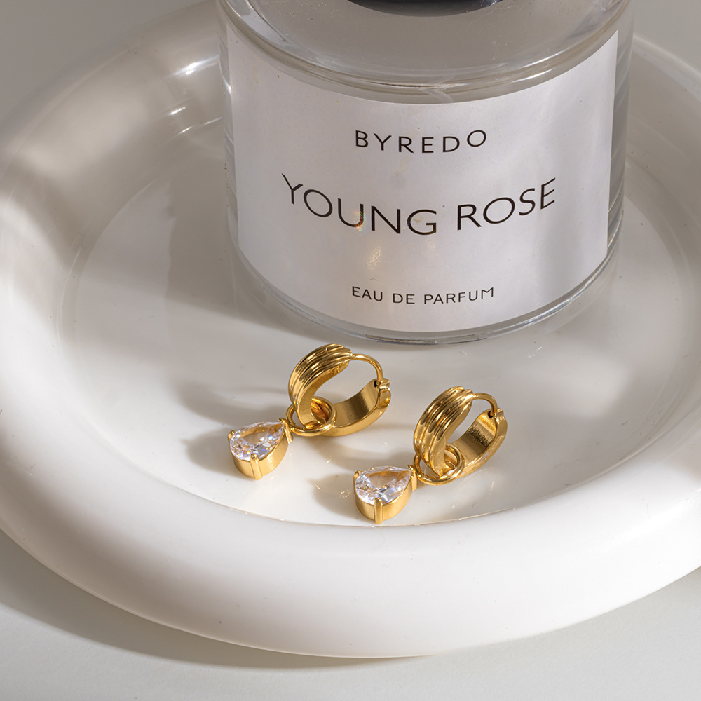 Boucles D'Oreilles Pendantes Pour Femmes Simple Series Daily Droplet En Acier Inoxydable Étanche, Couleur Or h5Image2