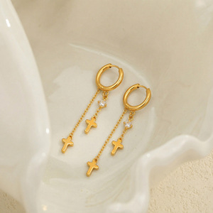 Boucles D'Oreilles Pendantes Simple Series Daily Cross Pour Femmes, En Acier Inoxydable Étanches h5 Image3