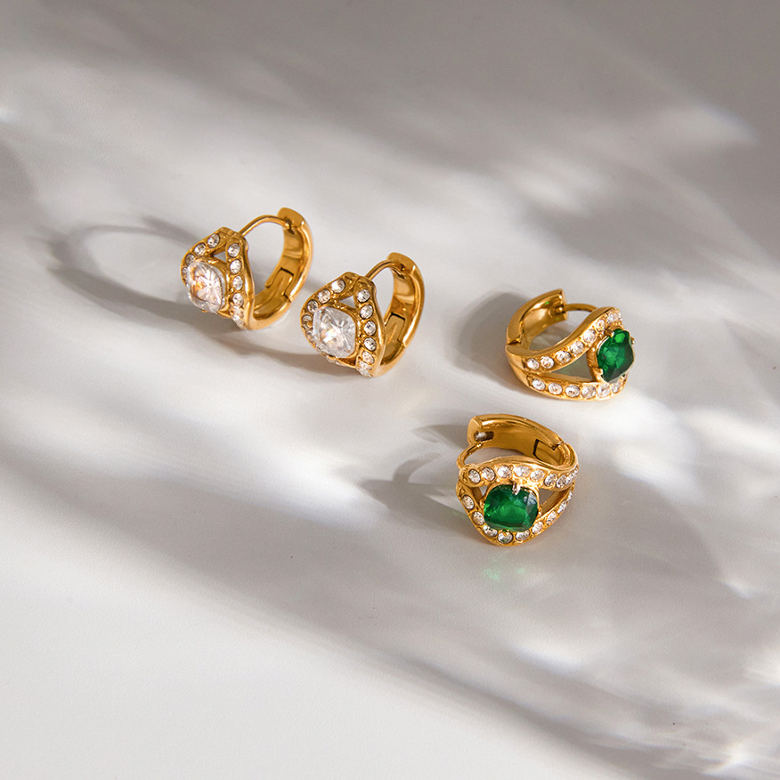 Boucles D'Oreilles Créoles Pour Femmes, Forme Serpent Irrégulière, En Acier Inoxydable, Couleur Or, Avec Zircon, Collection Simple Series Daily. Image4