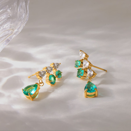 Boucles D'Oreilles Pendantes Pour Femme, Forme Géométrique Goutte D'Eau, En Acier Inoxydable Étanche, Couleur Or, Zircon. Collection Simple.