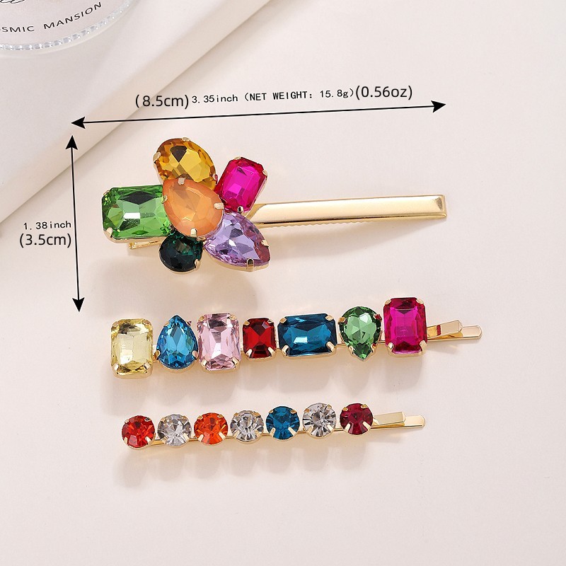 Pinces À Cheveux De Luxe Rétro À Fleurs, Forme Irrégulière, Alliage De Couleurs Mélangées, Strass Et Pierres Artificielles Image4