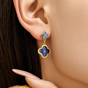 Boucles D'Oreilles Pendantes Pour Femme, Élégantes Et Raffinées, En Forme De Fleur De Verre, En Acier Inoxydable Étanche, Couleur Or Et Zircon. Collection Luxueuse h5 Image3