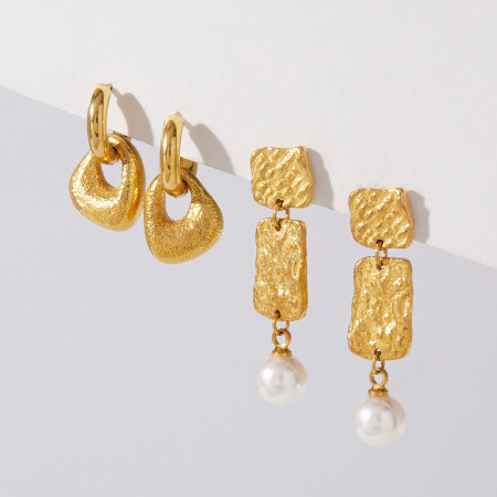 Boucles d'oreilles pendantes pour femme, style rétro géométrique, en acier inoxydable, couleur or, étanches.