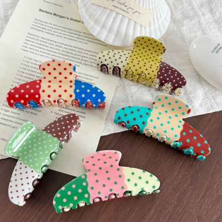 Pinces À Cheveux En Pvc À Pois Multicolores De La Série Simple Daily