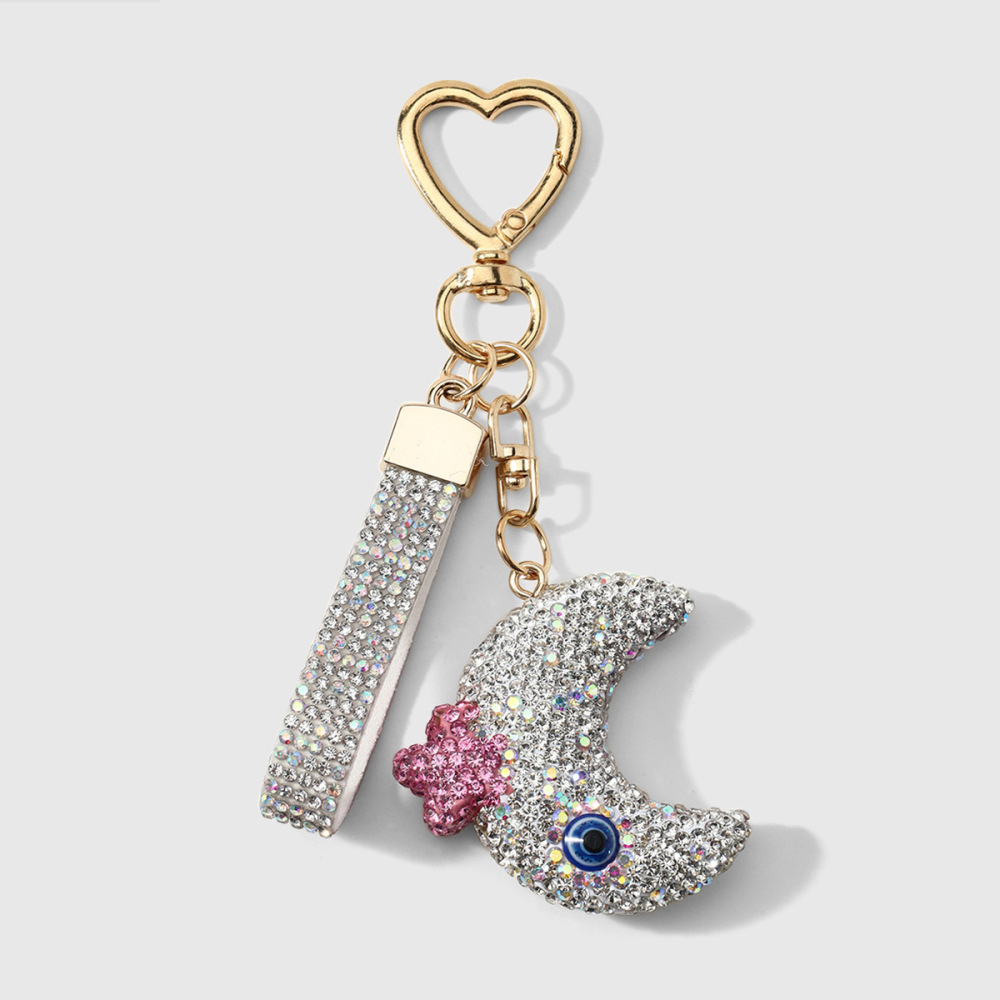 Porte-Clés Quotidien De Luxe En Alliage, Orné De Strass, Motif Œil Du Diable, Étoile Et Lune 