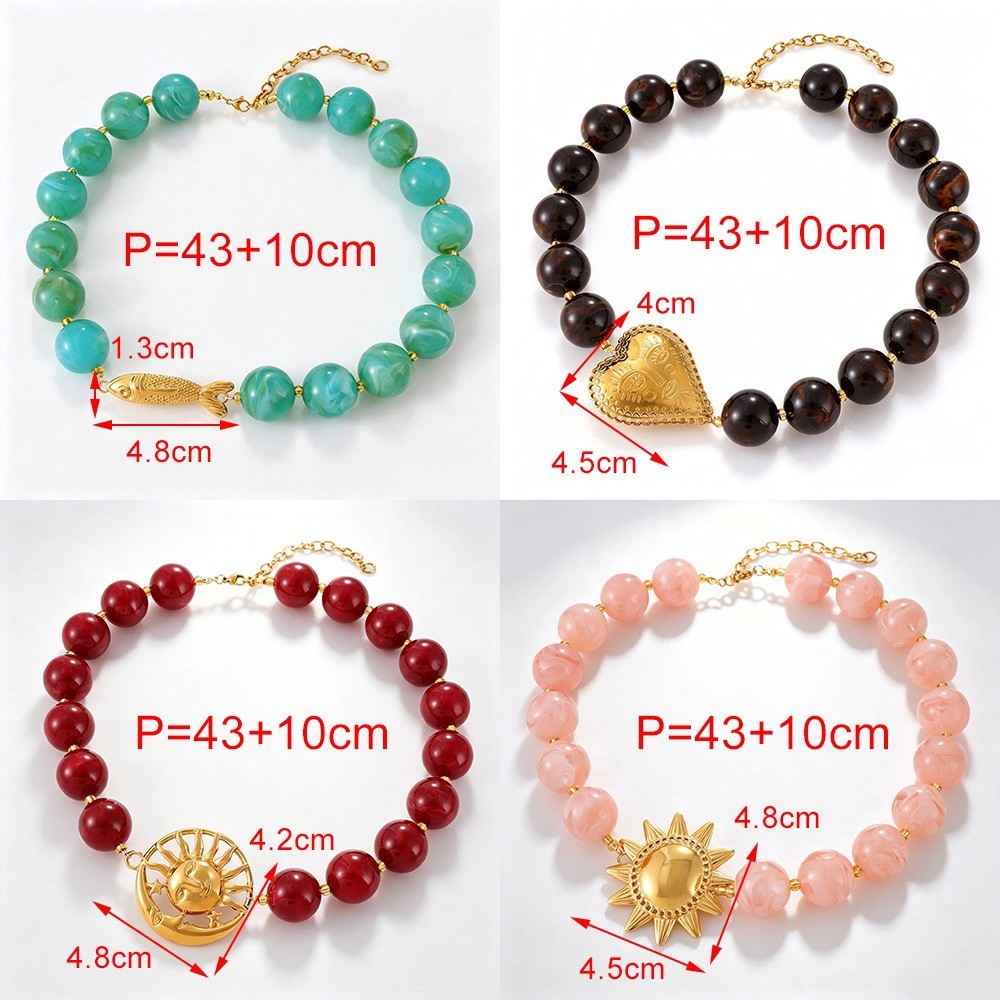 Colliers De Perles Rétro En Forme De Cœur, Dégradé De Couleurs, En Acier Inoxydable, Étanches, Couleur Or, Pour Femmes Image4
