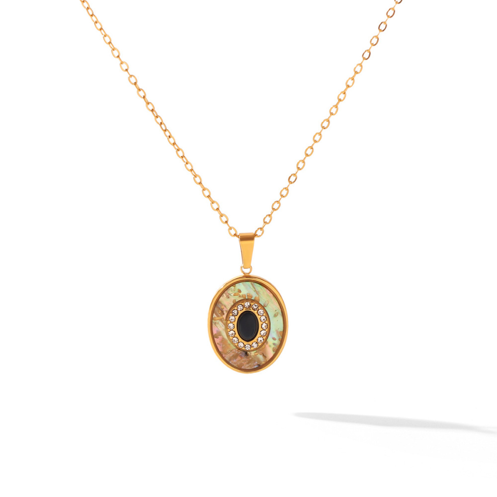 Colliers Pendentifs Pour Femmes Simple Series Daily Circle En Acier Inoxydable, Étanches, Couleur Or, Avec Pierre Naturelle Et Zircon. h5Image8