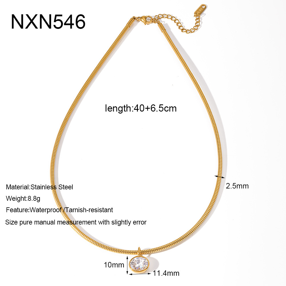 Collier Ras-De-Cou Pour Femme, En Acier Inoxydable Imperméable, Couleur Or, Forme Ellipse, Style Goutte Simple, Avec Zircon.