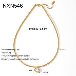 Collier Ras-De-Cou Pour Femme, En Acier Inoxydable Imperméable, Couleur Or, Forme Ellipse, Style Goutte Simple, Avec Zircon. h5