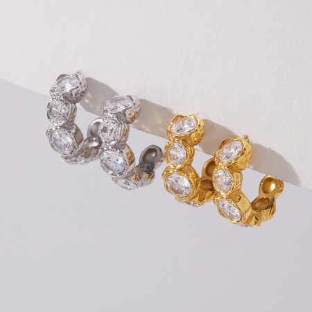 Boucles d'oreilles puces pour femmes, simples et rondes, en acier inoxydable, étanches, couleur or, avec zircon.