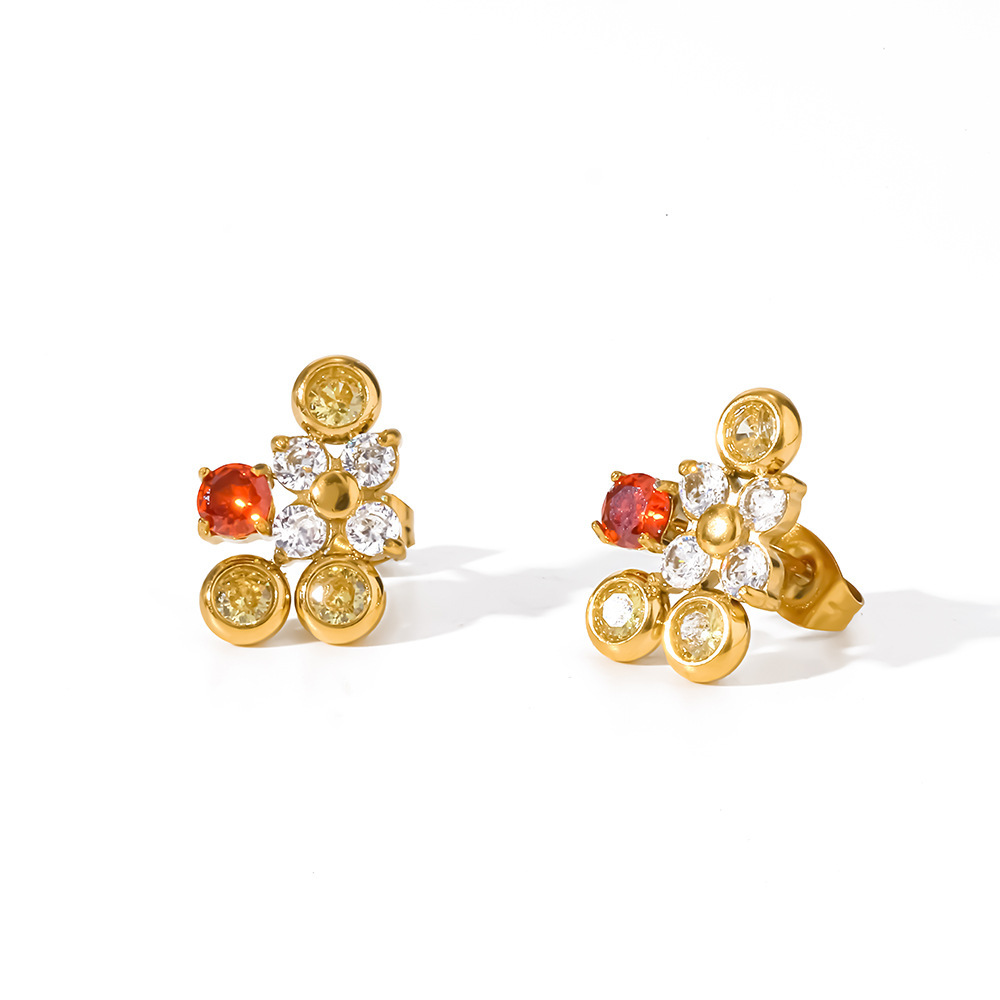 Boucles D'Oreilles Puces Pour Femmes, Collection Simple Series Daily Flower, Forme Géométrique, Acier Inoxydable, Étanches, Couleur Or Image4