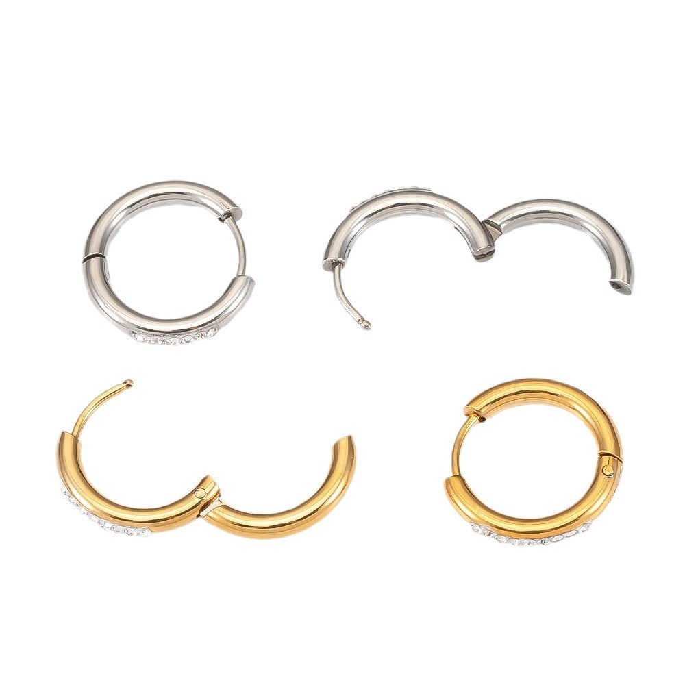 Boucles D'Oreilles Créoles Pour Femmes Simple Series Daily Circle En Acier Inoxydable Étanche Couleur Or Image5