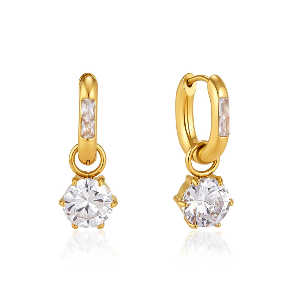 Boucles D'Oreilles Pendantes Pour Femme, Élégantes Et Rondes, En Acier Inoxydable Doré, Avec Zircon, Forme Géométrique Et Design Luxueux. Design Élégant Et Raffiné. Fabriquées En Acier Inoxydable Étanche, Elles Sont Ornées De Zircon. Collection Luxueu Image5