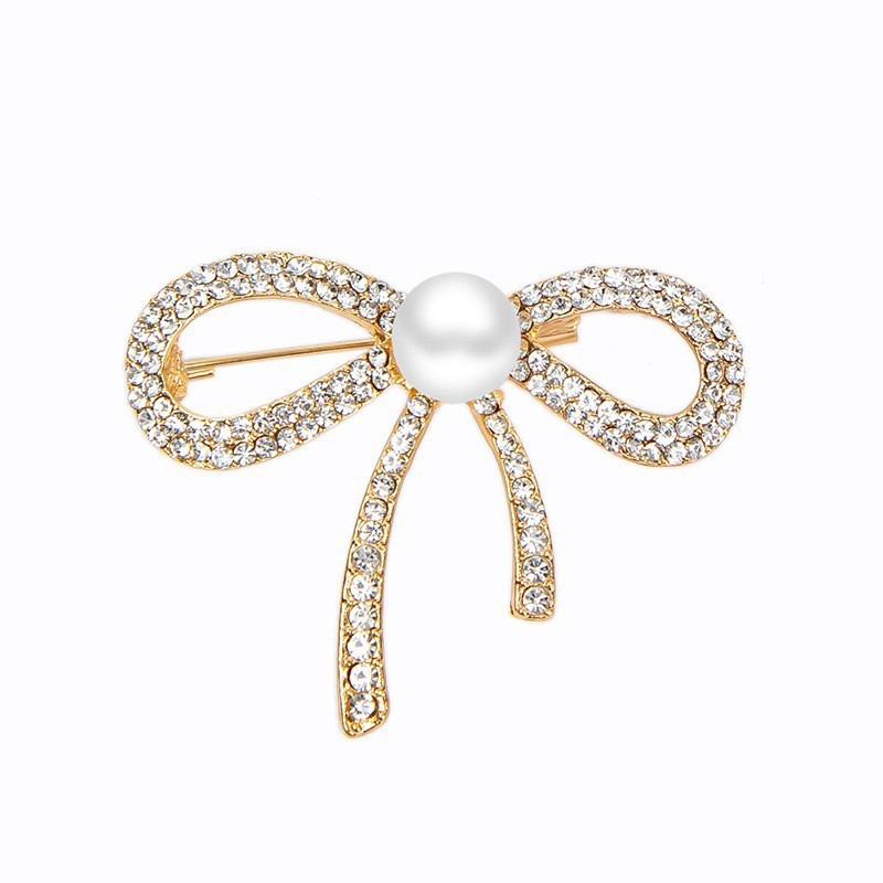 Broches Élégantes En Alliage, Ornées D'Un Nœud Papillon, De Strass Et De Perles Artificielles (Série Simple)