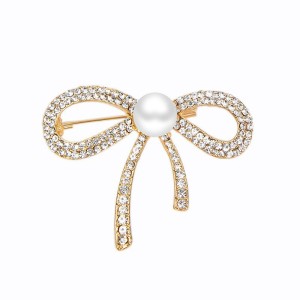 Broches Élégantes En Alliage, Ornées D'Un Nœud Papillon, De Strass Et De Perles Artificielles (Série Simple) h5