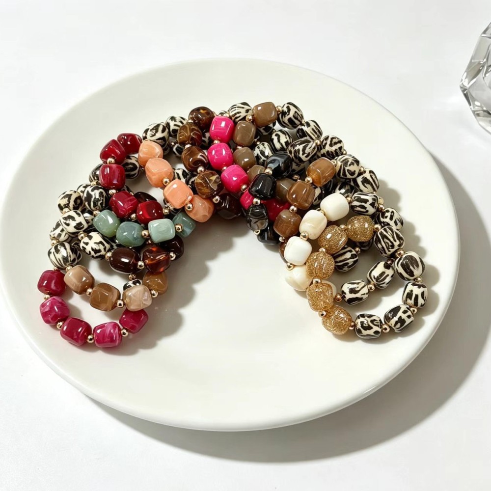 Bracelets Perlés Pour Femmes, Style Rétro Léopard, Dégradé De Couleurs, En Résine, Collection Simple Series Image2