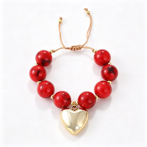 Bracelets De Perles Rétro En Forme De Cœur, Dégradé De Couleurs, En Résine Dorée, Pour Femmes h5