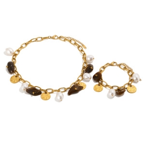 Colliers Pendentifs Pour Femmes, Collection Simple Series, Style Rétro, Forme Irrégulière, Chaîne En Acier Inoxydable Étanche, Couleur Or h5 Image4