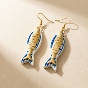 Boucles D'Oreilles Pendantes Pour Femmes, Motif Poisson De Vacances, En Acier Inoxydable Et Résine Couleur Or h5 Image2