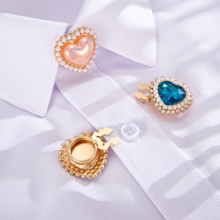 Boutons de manchette en perles de culture artificielles, strass et strass, ornés d'un cœur élégant et de couleurs assorties, collection Luxe