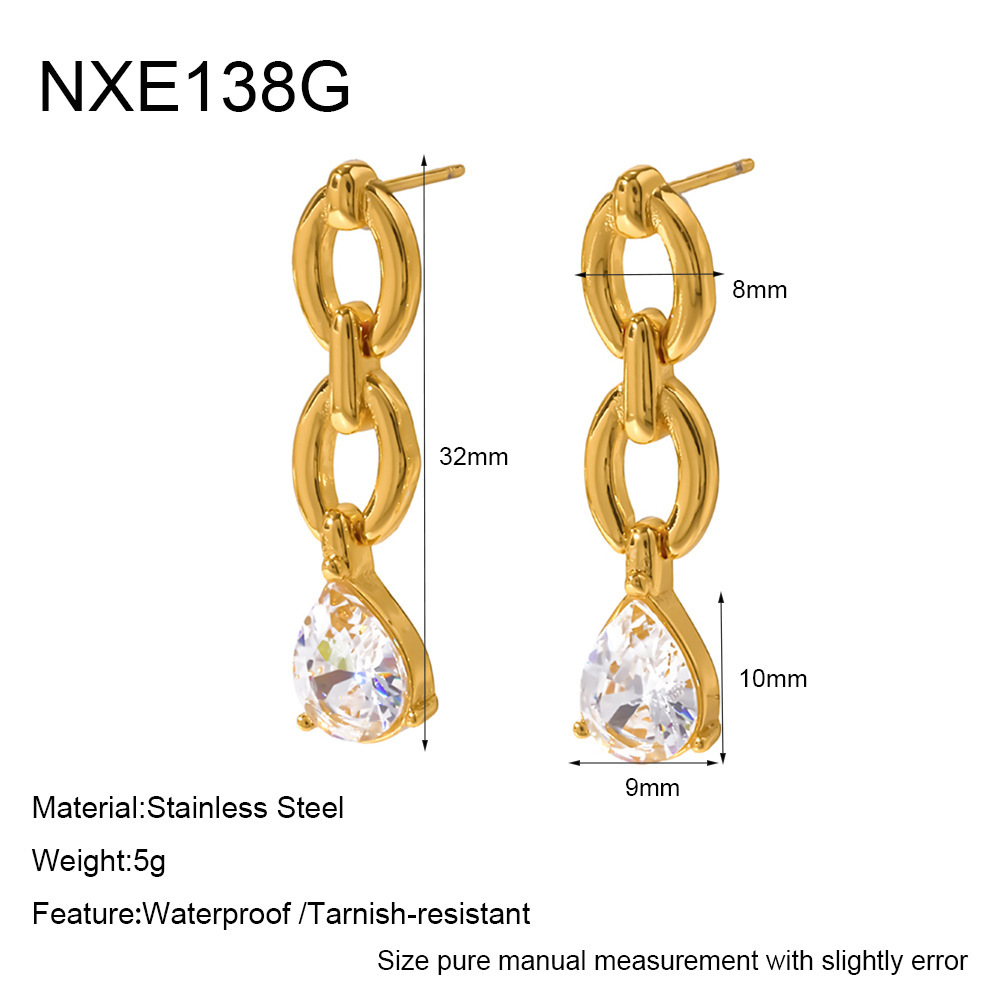 Boucles D'Oreilles Pendantes Pour Femme, En Acier Inoxydable, Couleur Or, Avec Zircon Et Chaîne En Forme De Goutte, Série Simple. 
