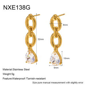 Boucles D'Oreilles Pendantes Pour Femme, En Acier Inoxydable, Couleur Or, Avec Zircon Et Chaîne En Forme De Goutte, Série Simple. h5 