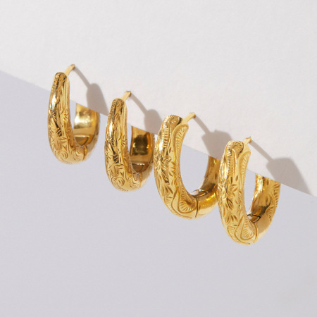 Boucles d'oreilles créoles rétro à motif floral en acier inoxydable étanche pour femmes