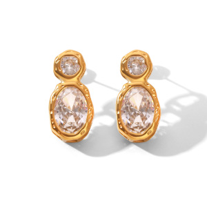 Boucles D'Oreilles Puces Pour Femmes En Acier Inoxydable Étanche, Couleur Or, Avec Zircon. h5 Image6