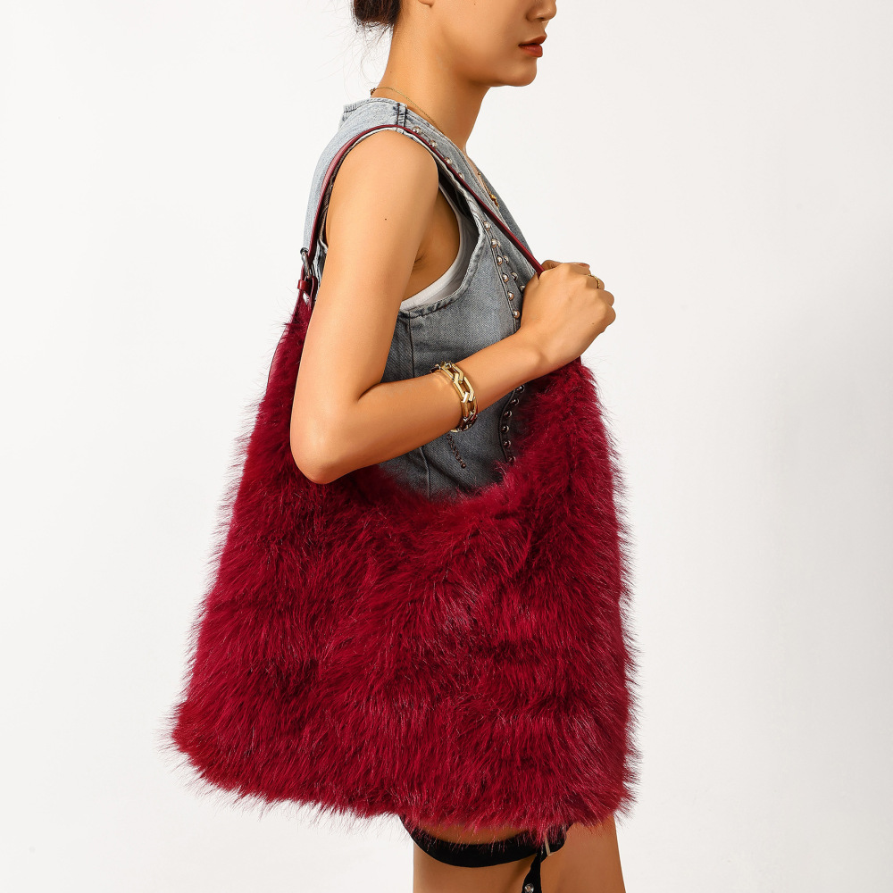 Sacs À Bandoulière Carrés Pour Femmes, Style Décontracté, Couleur Unie, Imitation Fourrure Duveteuse Image4