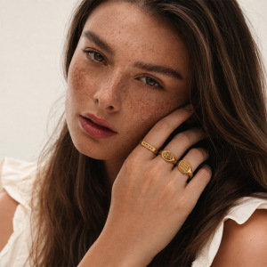 Bague Chevalière Simple Series Daily Letter De Forme Irrégulière En Acier Inoxydable Étanche Couleur Or h5 Image3