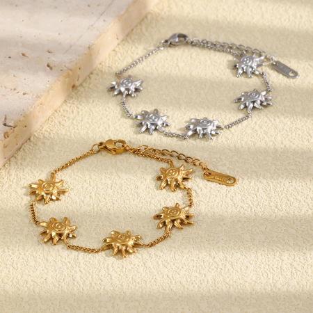 Ensembles de bijoux pour femmes Simple Series Retro Sun Chain en acier inoxydable étanche couleur or 2