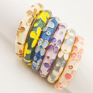 Bracelets Pour Femmes En Alliage Doré, Style Rétro Romantique, Motif Floral Aux Couleurs Dégradées Et Émaillées. h5 Image4