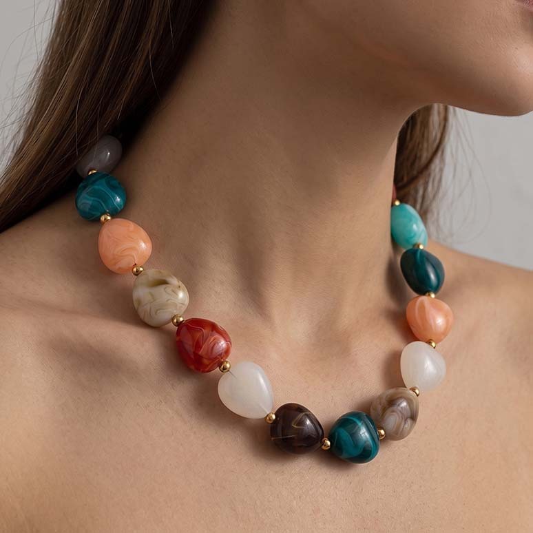 Colliers De Perles Décontractées Pour Femmes, En Acrylique, Dégradé De Couleurs, Collection Simple Series Image4